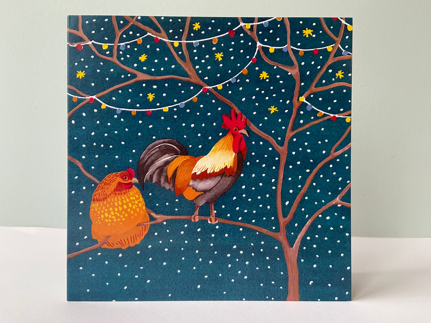 Card Chickens in tree