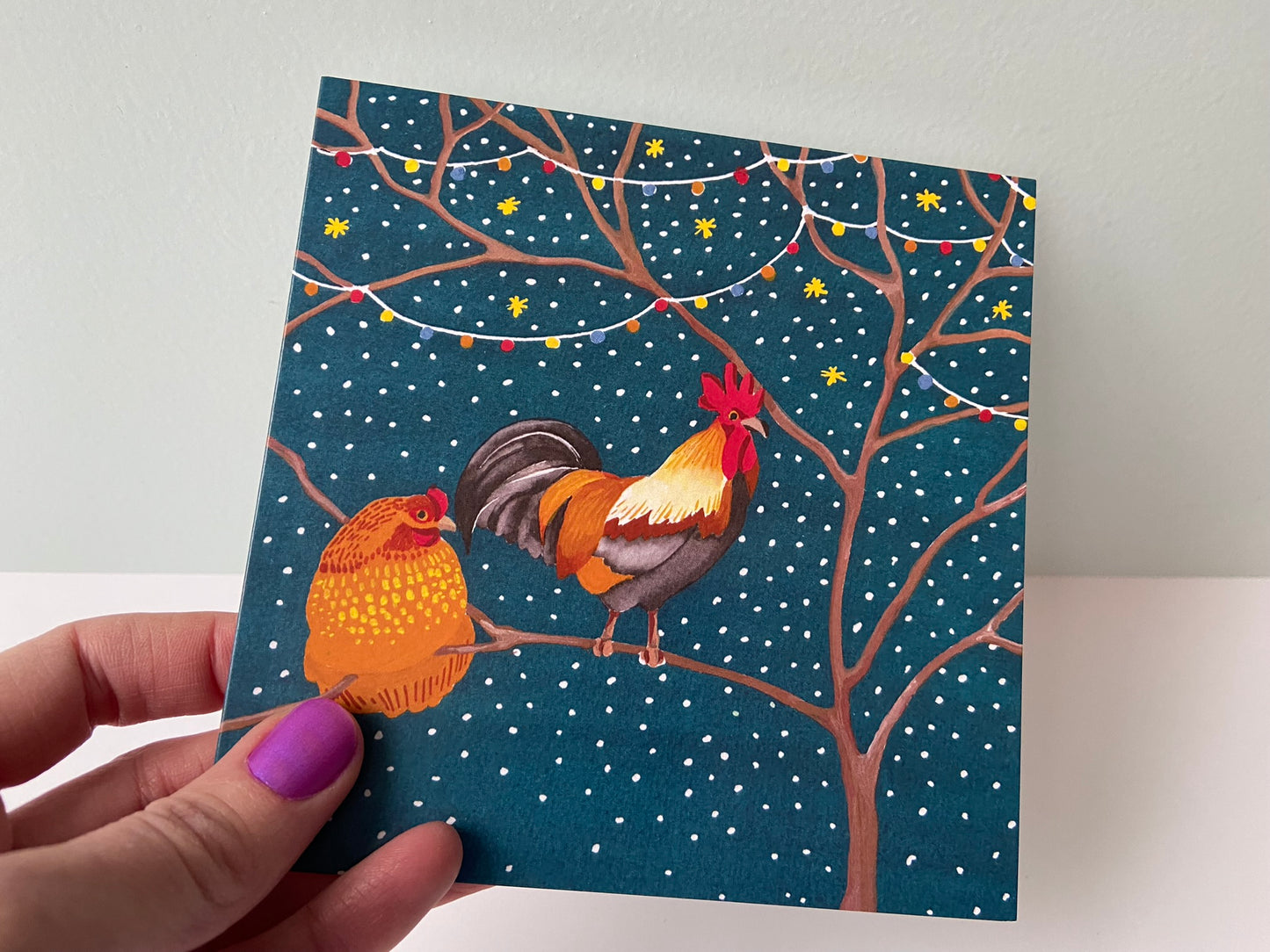 Card Chickens in tree