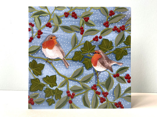 Christmas card Two robins