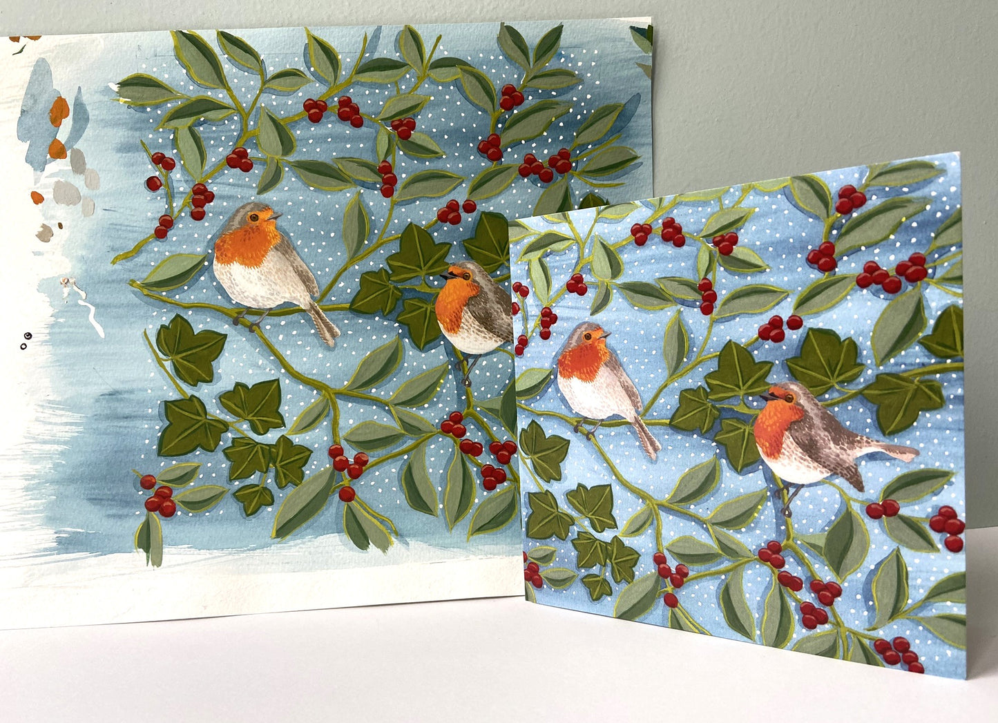 Christmas card Two robins