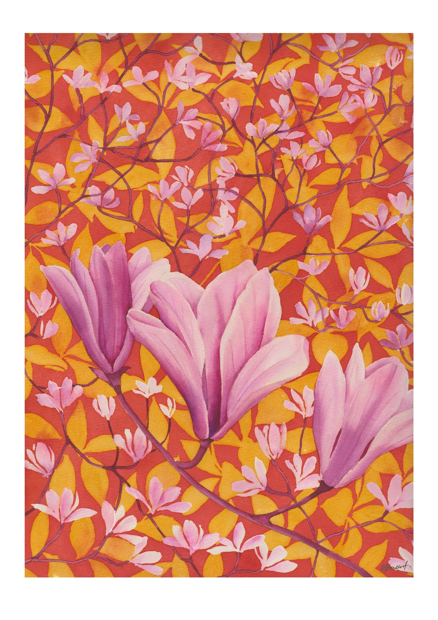 A3/A4 Poster Magnolia on orange