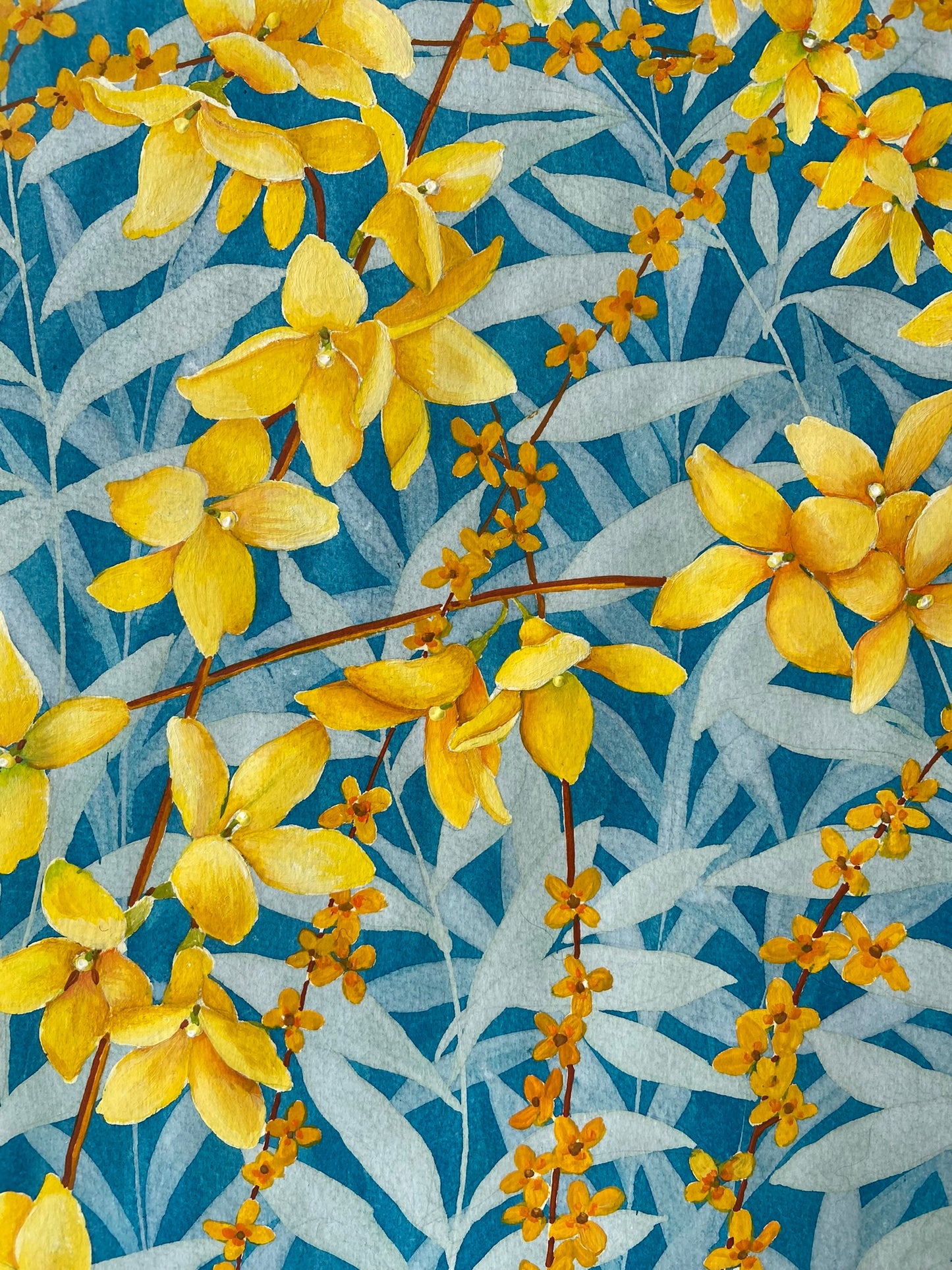 Framed original Forsythia painting