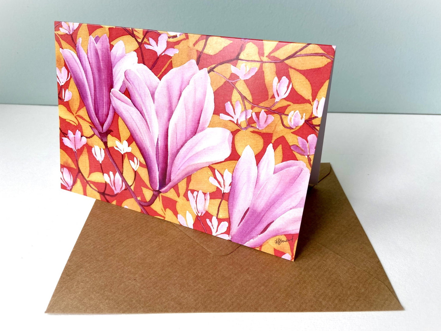 Card Big Magnolia on orange