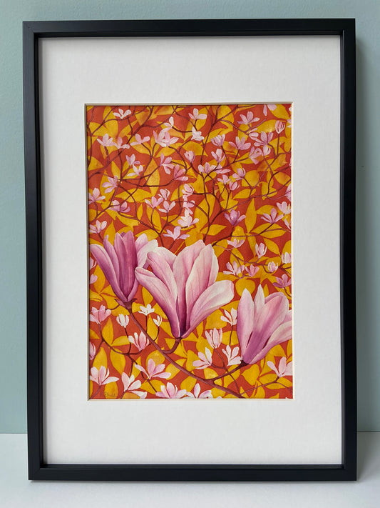 Framed original Magnolia painting